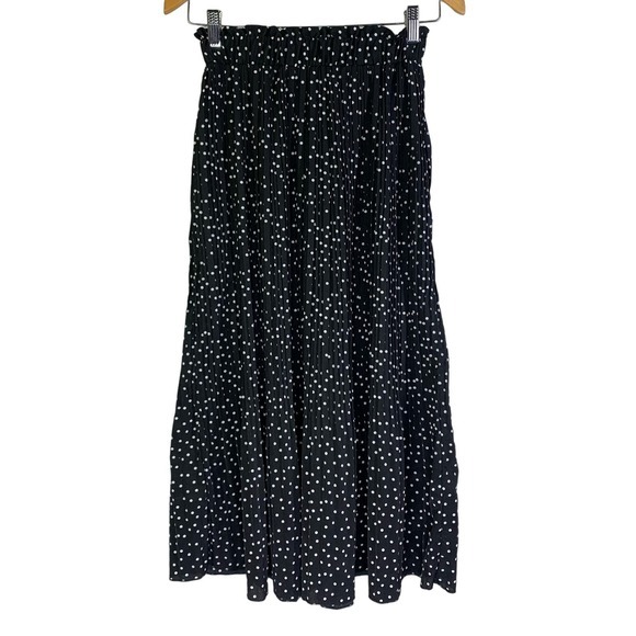 EXLURA Black & White Polka‎ Dot Pleated Ruffle Midi Skirt - Picture 2 of 13